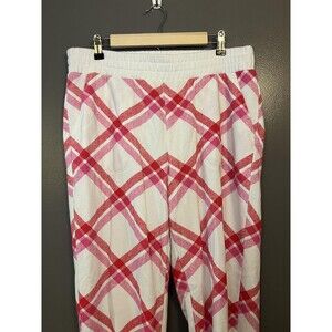 Colsie Pants Womens Large White Pink Red Plaid Jogger Sweatpants Lounge Cuffed